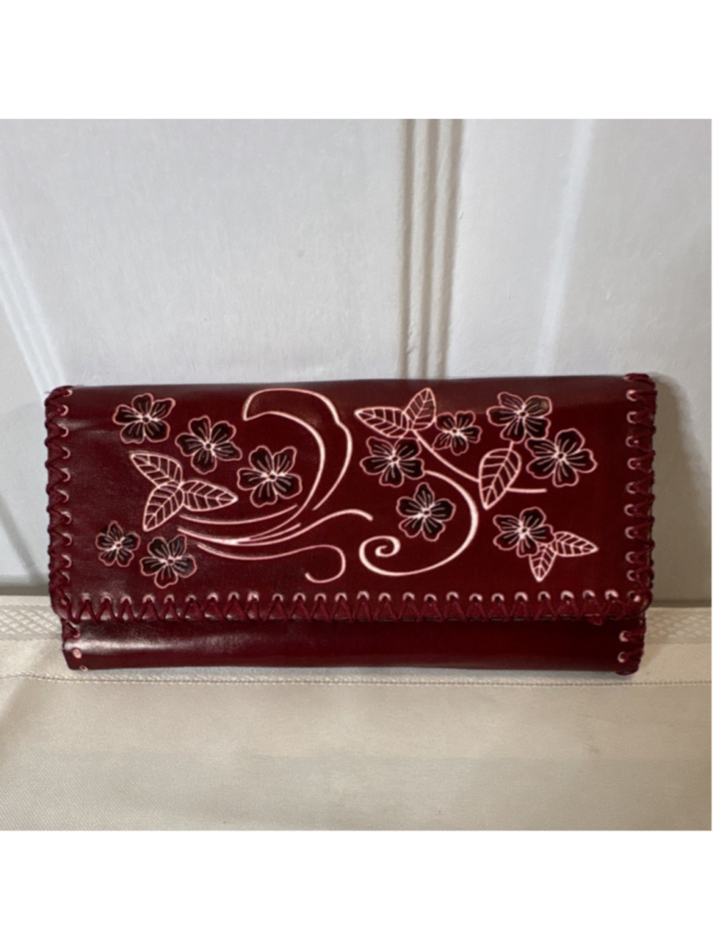 Gold Coast Burgundy Floral Wallet with ID Window & Credit Card Slots